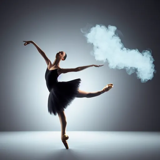 Image similar to ballerina dance in smoke, highly detailed, photorealistic portrait, bright studio setting, studio lighting, crisp quality and light reflections, unreal engine 5 quality render