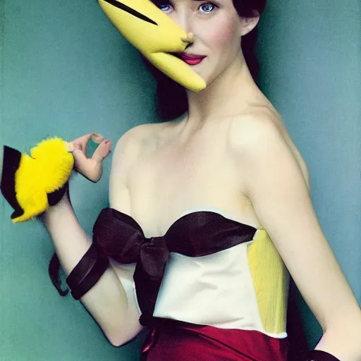 Prompt: elegant woman dressed up as pikachu, art photo by Annie Liebovitz and Alphonse Mucha, digital photo, clean, sharp, smooth, glossy photo