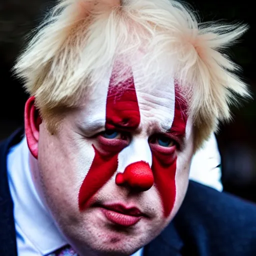 Image similar to boris johnson wearing clown makeup