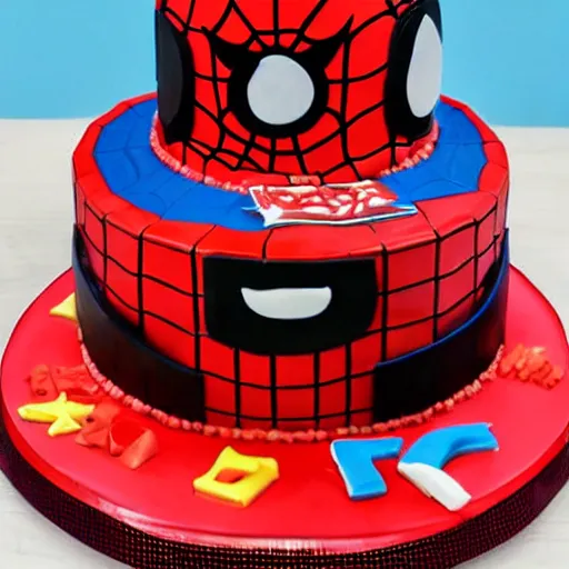 Prompt: chinese knockoff spider - man birthday cake,