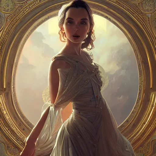 Image similar to full figure ultra realistic illustration, jodie comer as amora, intricate, elegant, highly detailed, digital painting, artstation, concept art, smooth, sharp focus, illustration, art by artgerm and greg rutkowski and alphonse mucha