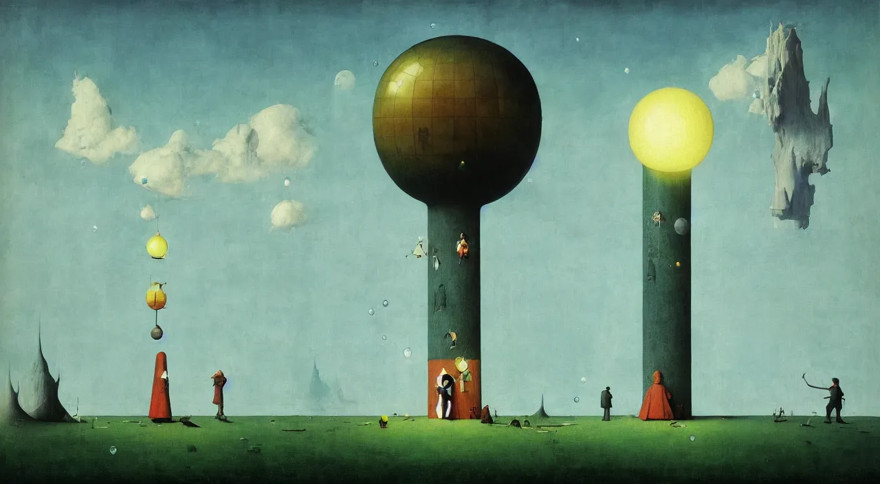 Prompt: single flooded simple!! bubble tower, very coherent and colorful high contrast masterpiece by norman rockwell franz sedlacek hieronymus bosch dean ellis simon stalenhag rene magritte gediminas pranckevicius, dark shadows, sunny day, hard lighting