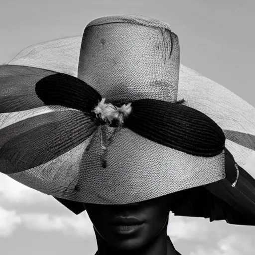 Image similar to 8 Flying hats, 8k UHD, Movie shot, black and white