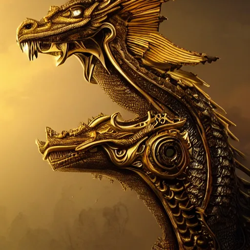 Prompt: a majestic golden dragon, hd, 4k, trending on artstation, award winning, 8k, 4k, 4k, 4k, very very very detailed, high quality steampunk art