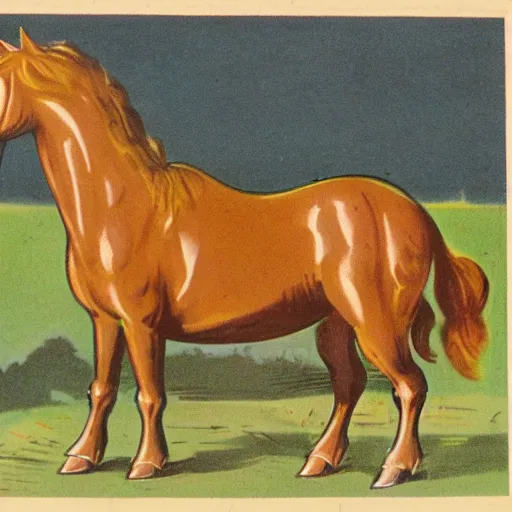 Image similar to vintage 1 9 5 0 s illustration of a horse sitting in baked beans