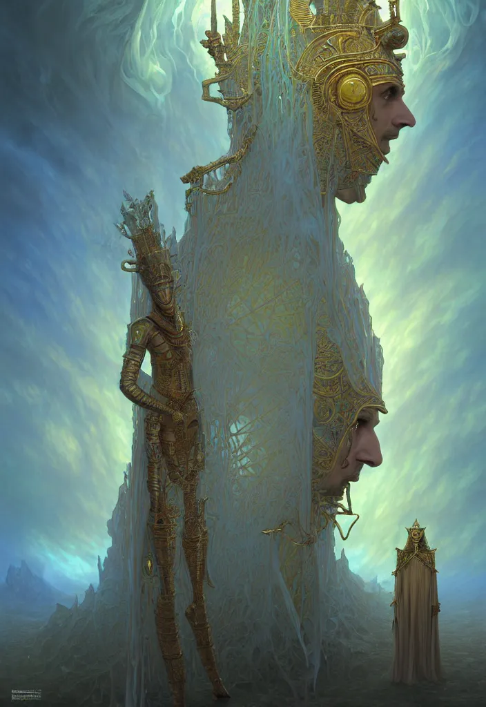 Prompt: gediminas pranckevicius portrait and fullbody of fractal tarot sun figure person amazing desert lich pharaoh, ultra realistic, concept art, intricate details, eerie, highly detailed, photorealistic, octane render, 8 k, unreal engine. art by artgerm and greg rutkowski and charlie bowater and magali villeneuve and alphonse mucha