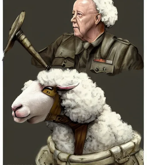 Image similar to george s patton as a sheep, fantasy concept art, trending on furaffinity