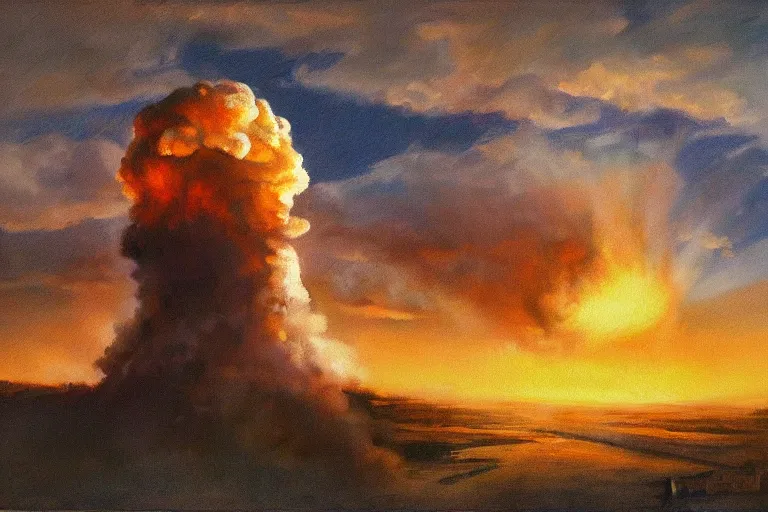 Image similar to masterpiece painting of a nuclear bomb, dramatic lighting, by marc davis