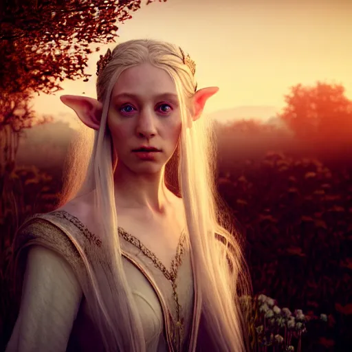 Prompt: photographic portrait of a stunningly beautiful english elven queen renaissance female in soft dreamy light at sunset, beside the river, soft focus, contemporary fashion shoot, in a denis villeneuve and tim burton movie, by edward robert hughes, annie leibovitz and steve mccurry, david lazar, jimmy nelsson, extremely detailed, breathtaking, hyperrealistic, perfect face, octane render