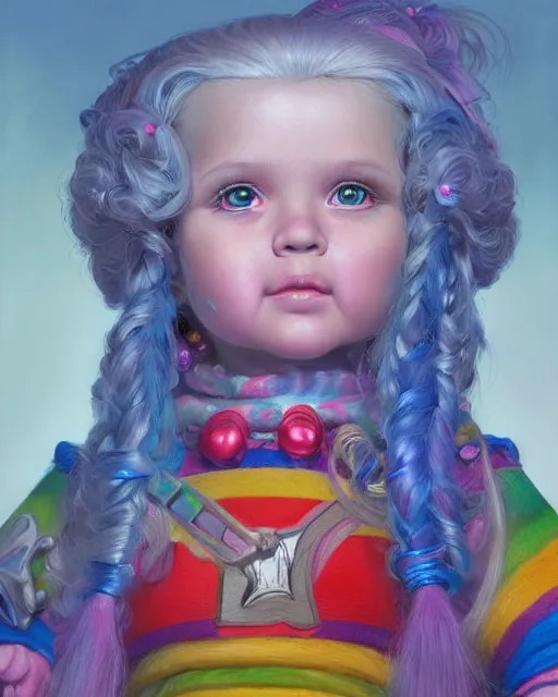 Prompt: rainbow brite portrait | highly detailed | very intricate | symmetrical | whimsical and magical | soft cinematic lighting | award - winning | closeup portrait | cute doll | painted by donato giancola and mandy jurgens and ross tran | pastel color palette | featured on artstation