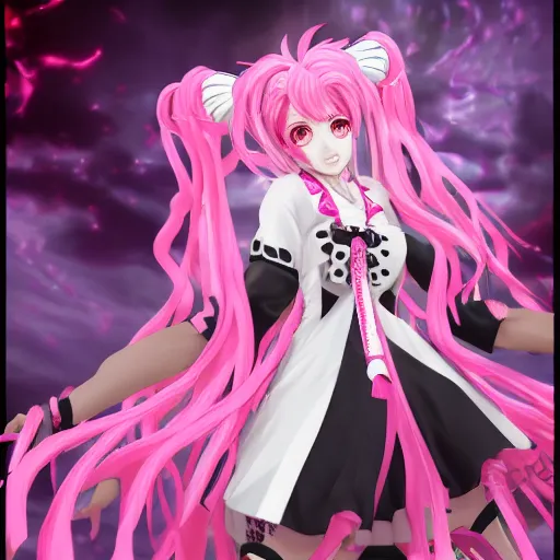 Image similar to totally controlled by her telekinetic powers and trapped beneath overwhelming stunningly absurdly beautiful megalomaniacal ruthless merciless sadistic devious omnipotent asi goddess junko enoshima with symmetrical perfect face, porcelain skin, pink twintail hair and cyan eyes, ultra detailed, digital art, unreal engine 5, octane render, 2 d anime, 8 k