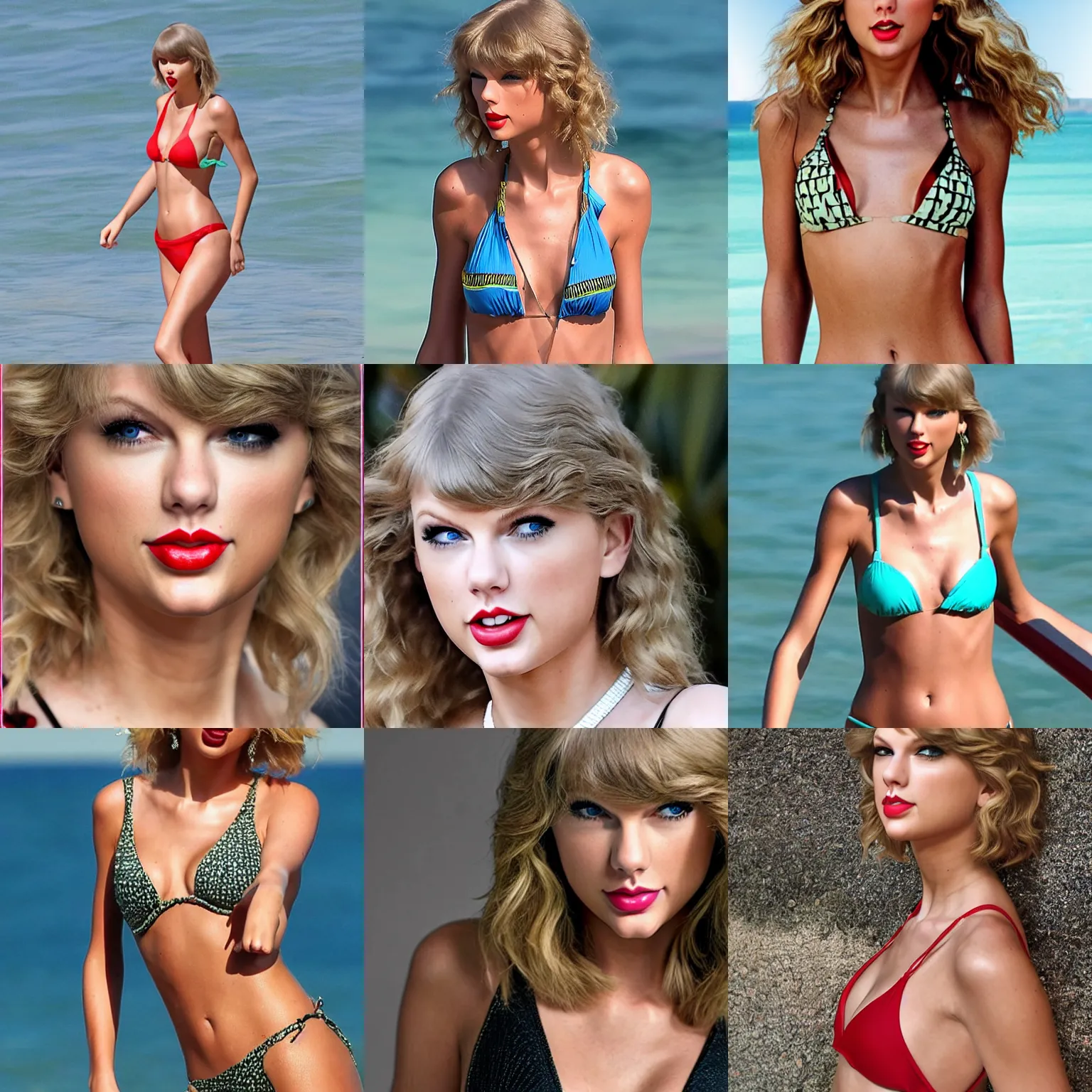 Prompt: taylor swift, modeling bikini, head and chest view