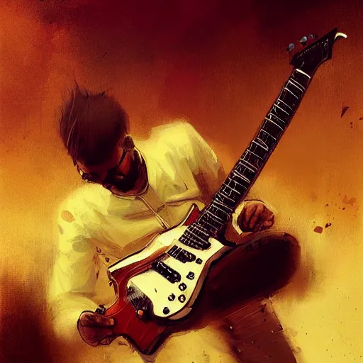 Image similar to periphery playing guitar trending on artstation, painted by greg rutkowski