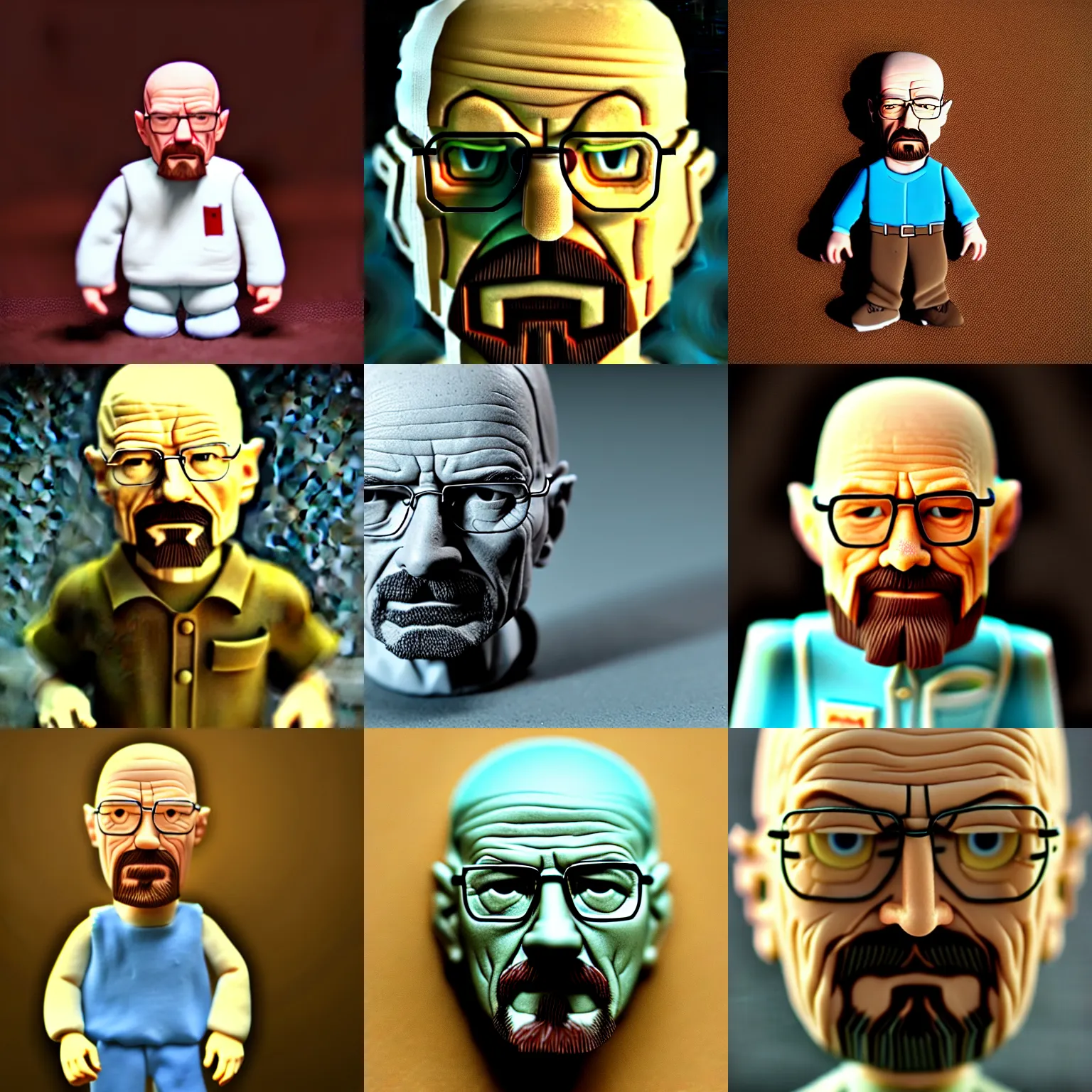 Prompt: walter white made of cute modeling clay, 8 k, dramatic light, bokeh effect,