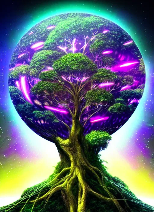 Prompt: high depth, collective civilization tree, calm, healing, resting, life, hybrids, scifi, glowing lights, published concept art, mixed medias, image overlays, sharp focus, winning illustration, eyes reflecting into eyes into infinity, singularity!!!, 3 6 0 projection, art in the style of all