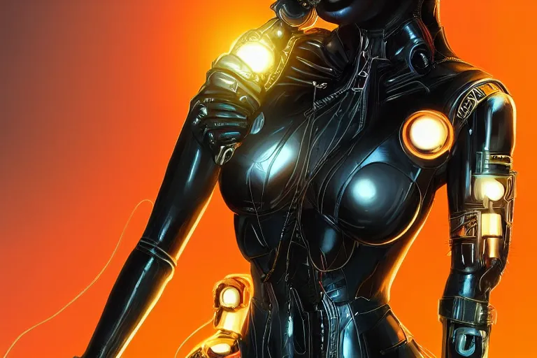 Prompt: “ a extremely detailed stunning portraits of solarpunk cyborg woman as black cat by allen william on artstation ”