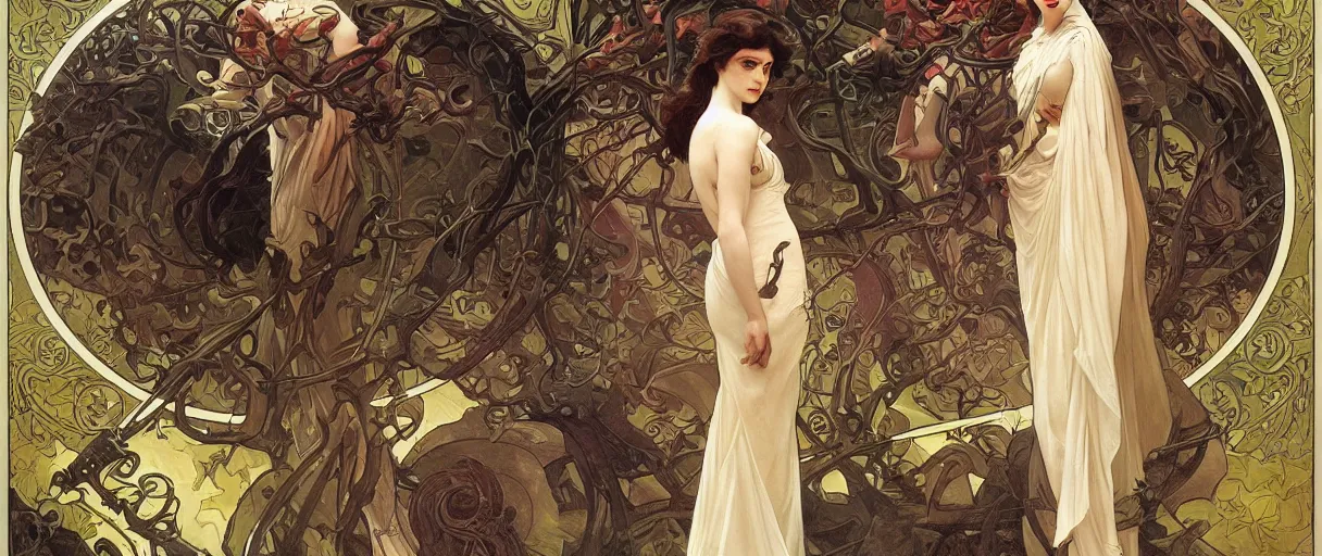 Prompt: Albedo, very detailed, digital art, concept art, studio quality, ero, art style by Edmund Bliar Leighton and J. C. Leyendecker and Alphonse Mucha