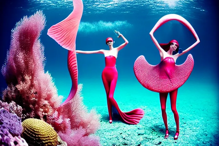 Image similar to fashion editorial photography in an underwater world inspired by jean giraud moebius