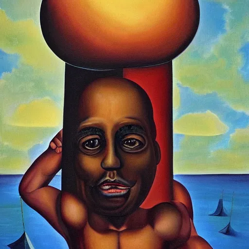 Image similar to a surrealist oil painting of a black man depicted as atlas, struggling to continue carrying the weight of the world, in the style of jean - marquett