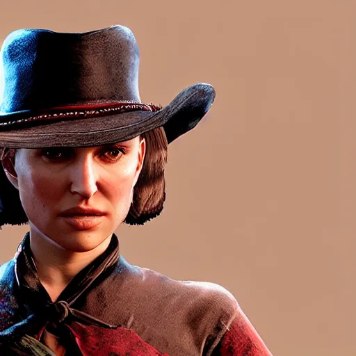 Image similar to natalie portman in red dead redemption 2, character render, full body shot, highly detailed, in game render