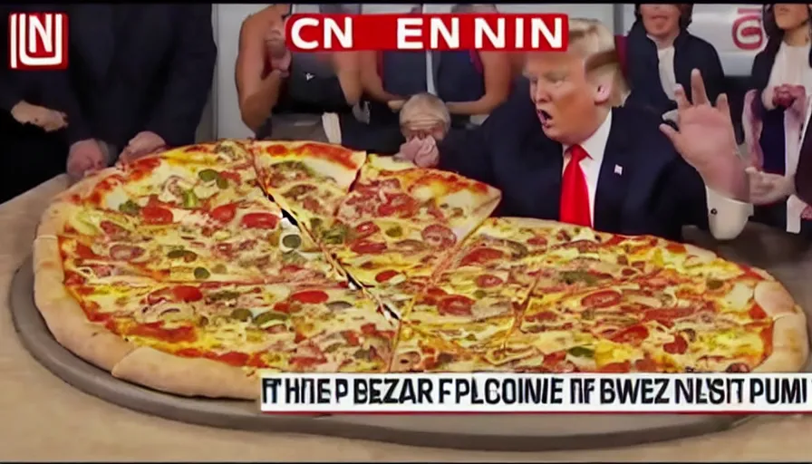 Prompt: cnn news footage taken. trump is making a piza.