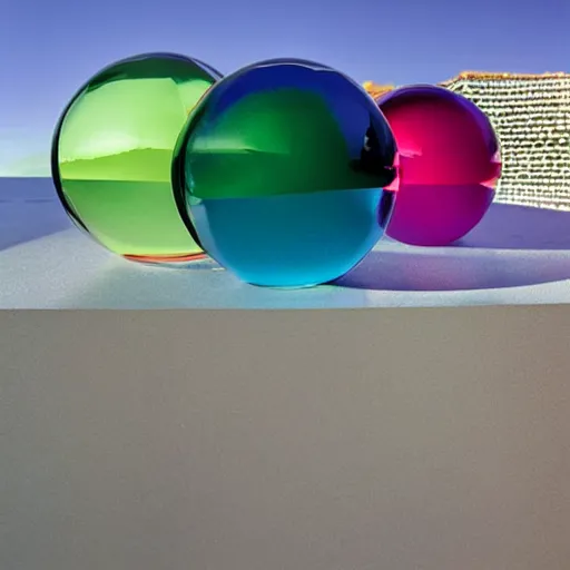 Prompt: a glass sphere reflecting many colors, hyper realistic