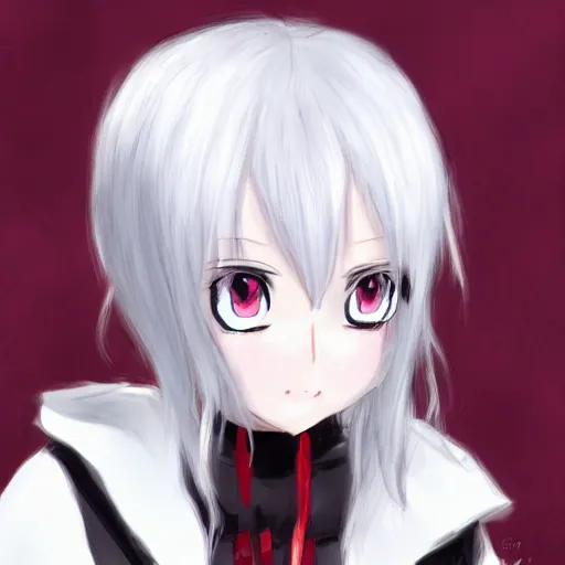 Image similar to white hair, red eyes, two little horn on the head, anime style, anime girl, sketch