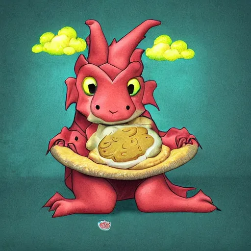 Image similar to dragon eating cookies, digital art, cute