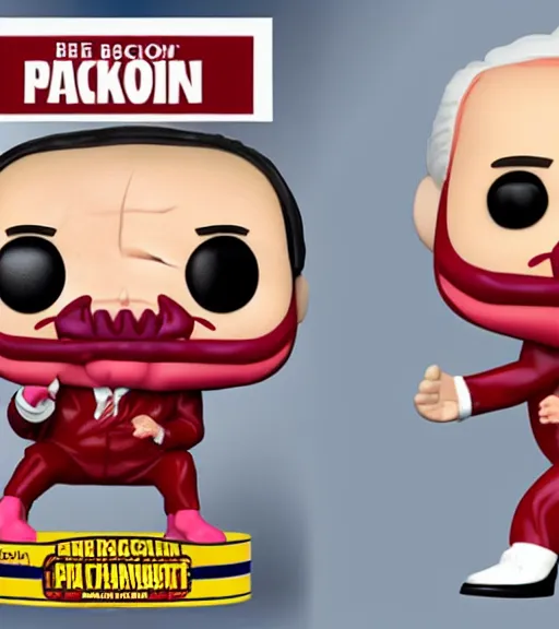 Image similar to funko pop character of joe biden in a bacon suit.