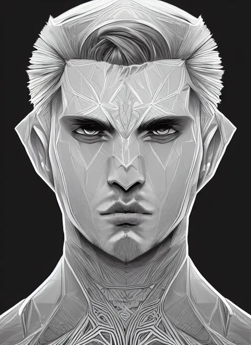 Image similar to symmetry!! full shot sketch!! of a male character, line sketch!!, intricate, elegant, highly detailed, monochrome, digital painting, artstation, concept art, sharp focus, illustration, art by grzegorz przybys and yintiong