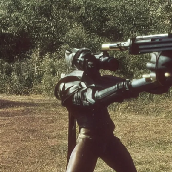 Image similar to mutant rabbit hellspawn shoots minigun, film still