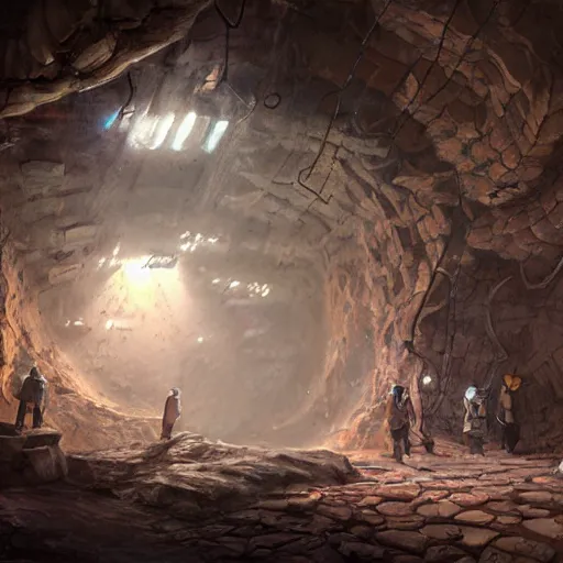 Prompt: concept art painting of inside a mine mineshaft with rock crystals, realistic, detailed, cel shaded, in the style of makoto shinkai and greg rutkowski and james gurney