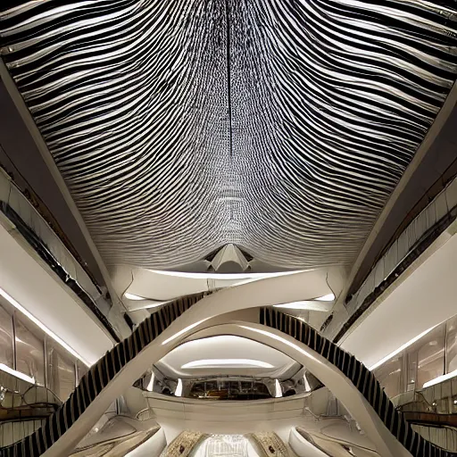 Image similar to extremely detailed ornate stunning beautiful elegant futuristic museum lobby interior by Zaha Hadid