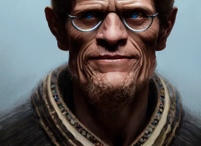 Image similar to williem dafoe as oscar diggs, intricate, d & d, fantasy, art nouveau, digital painting, trending on artstation, sharp focus, illustration, concept design, global illumination, ray tracing, art by artgerm and greg rutkowski and ruan jia