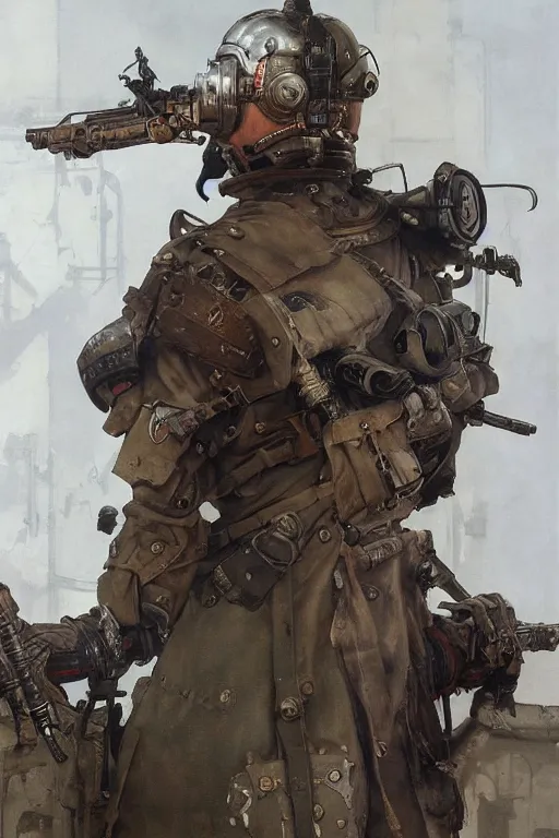 Image similar to dieselpunk military character concept art, painted by ruan jia, raymond swanland, lawrence alma tadema, zdzislaw beksinski, norman rockwell, jack kirby, tom lovell, alex malveda, greg staples