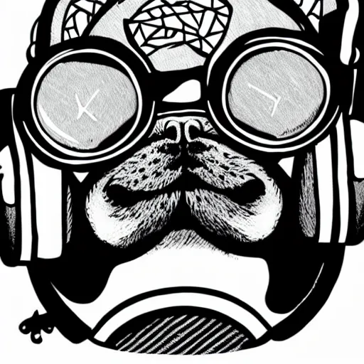 Prompt: mcbess illustration of a pug wearing headphones and sunglasses