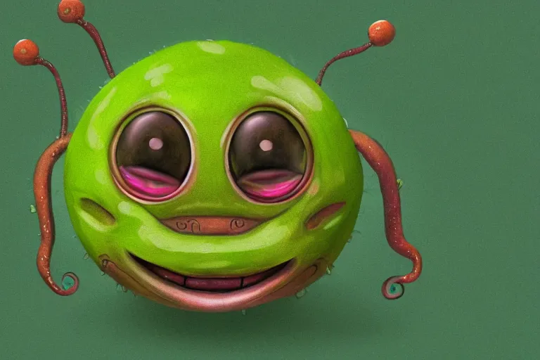 Prompt: symmetrical intricate murky clay cute friendly laughing green caterpillar character with funny face, in the style of craola, macro lens, shallow depth of field, highly detailed, digital painting, trending artstation, concept art, illustration, cinematic lighting, pastel, photorealism, epic, octane render