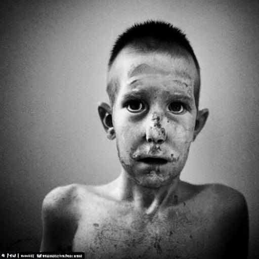 Image similar to radiation eats a ukrainian and his children alive, wild pain and desperate selfies, against the backdrop of a huge nuclear explosion from which the skin has already burned to the bone