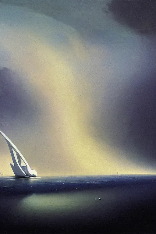 Image similar to minimalist futuristic zaha hadid spaceship painting by ivan aivazovsky