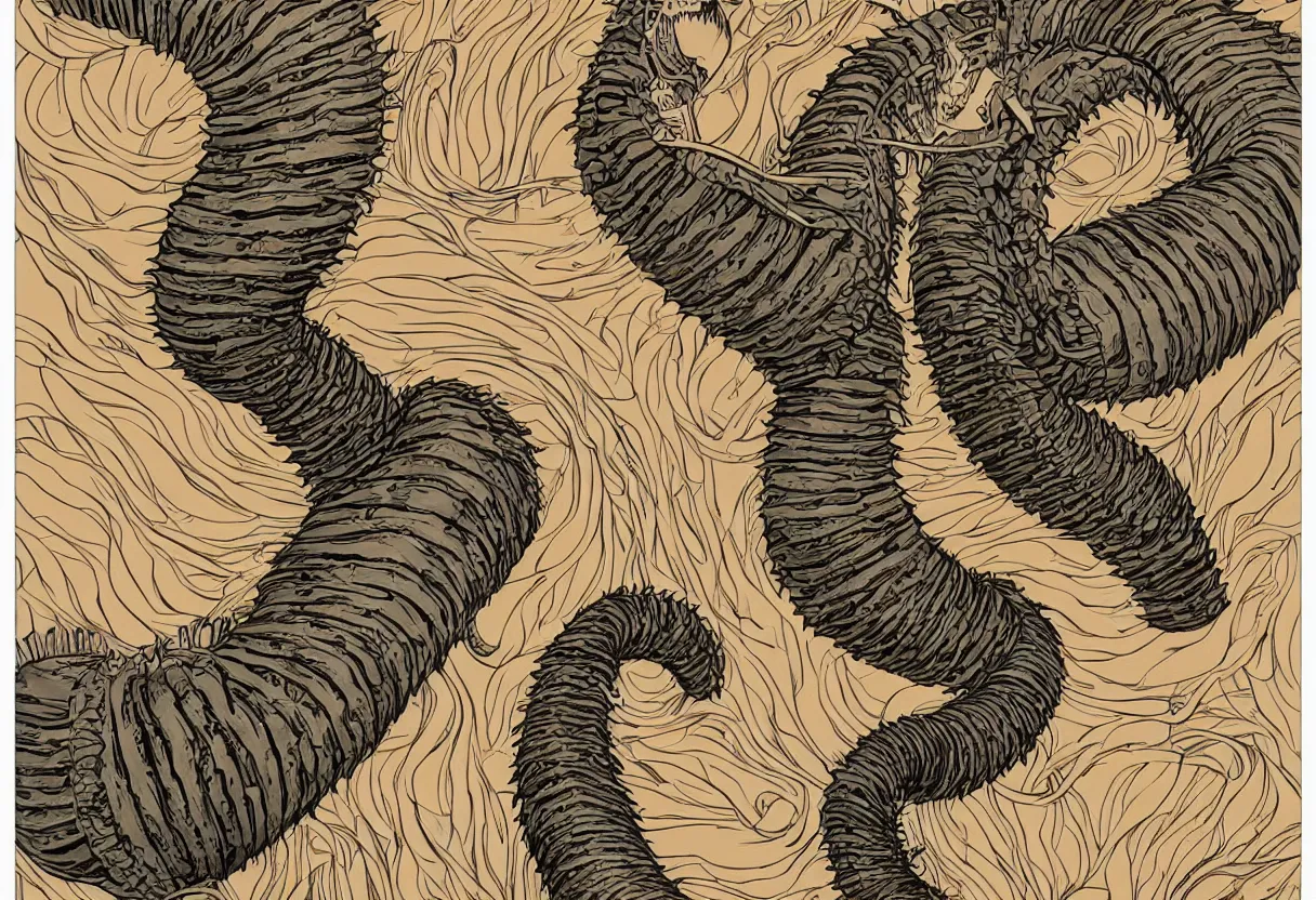 Prompt: art nouveau giant sandworm poster