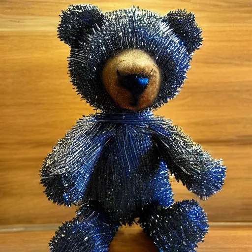 Prompt: teddy bear made from steel needles