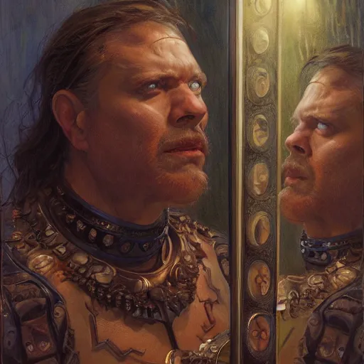 Prompt: The man in the mirror portrait art by Donato Giancola and Bayard Wu, digital art, trending on artstation, 4k