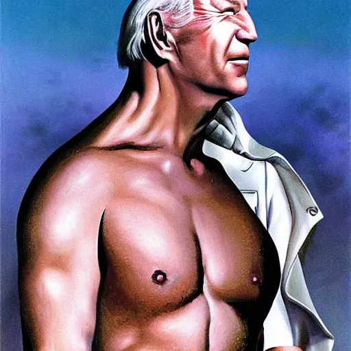 Image similar to boris vallejo portrait of joe biden wearing monokini in the movie zardoz