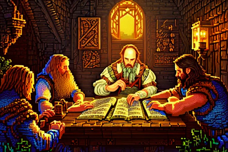 Image similar to the bard's tale, beautiful detailed pixelart by albertov, intricate details, beautiful, dithered gradients, volumetric lighting, cgsociety, artstation, smooth, sharp focus, 2 d illustration, amazing art by dan mumford, old school computer game graphics, pixel art