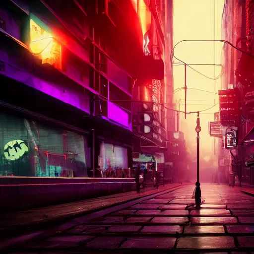 Image similar to Halloween ghost under a sheet, floating ghost, floating over futuristic metropolis sidewalk, at night, bright neon city lights, blade runner, trending on artstation, matte finish, volumetric lighting, 8k, 4k