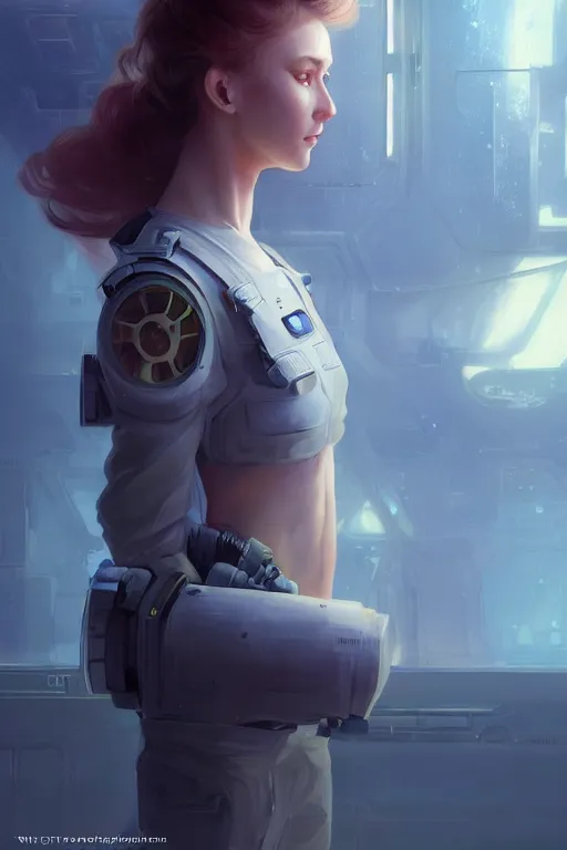 Image similar to portrait futuristic beautiful army navy Girl, at inside of a future submarine, ssci-fi, fantasy, intricate, very very beautiful, elegant, human anatomy, neon light, highly detailed, digital painting, artstation, concept art, soft light, hdri, smooth, sharp focus, illustration, art by tian zi and craig mullins and WLOP and alphonse mucha
