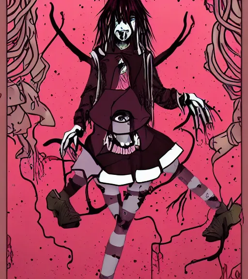 Image similar to horror acid colors, a dark picture comic featuring blood horror and goth anime girls, anime vampires, evil horror vibes