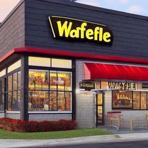 Image similar to detailed wafflehouse restaurant 4k