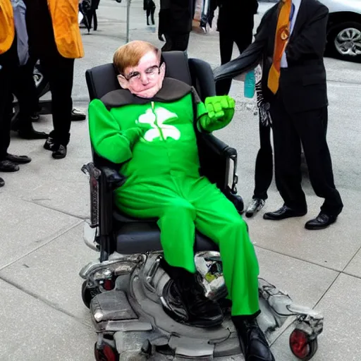 Image similar to stephen hawking cosplaying as the hulk, stephen hawking wearing a hulk costume, cosplay award winner