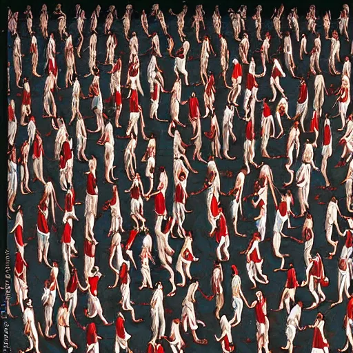 Image similar to highly detailed where's wally? by caravaggio and martin handford wiew from above